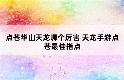 点苍华山天龙哪个厉害 天龙手游点苍最佳指点